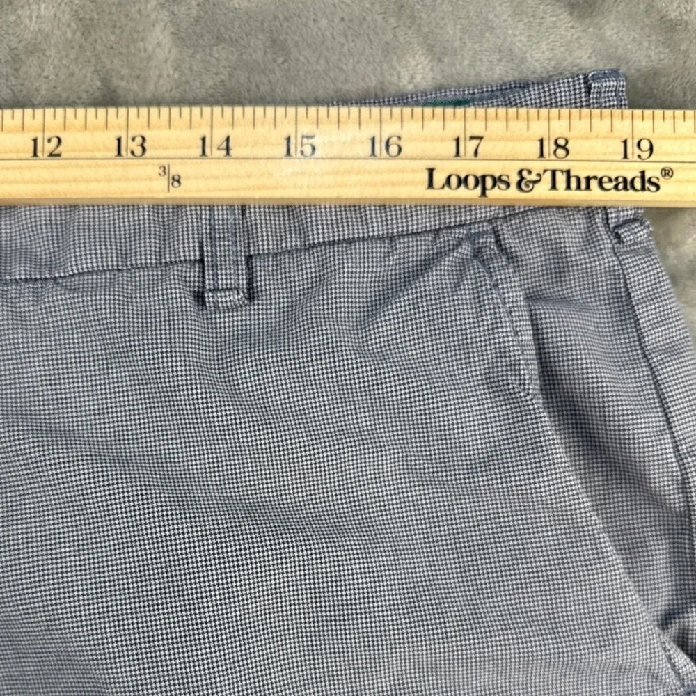 Tommy Hilfiger Mens 38 Custom Fit Houndstooth Chino Shorts Blue White Cotton